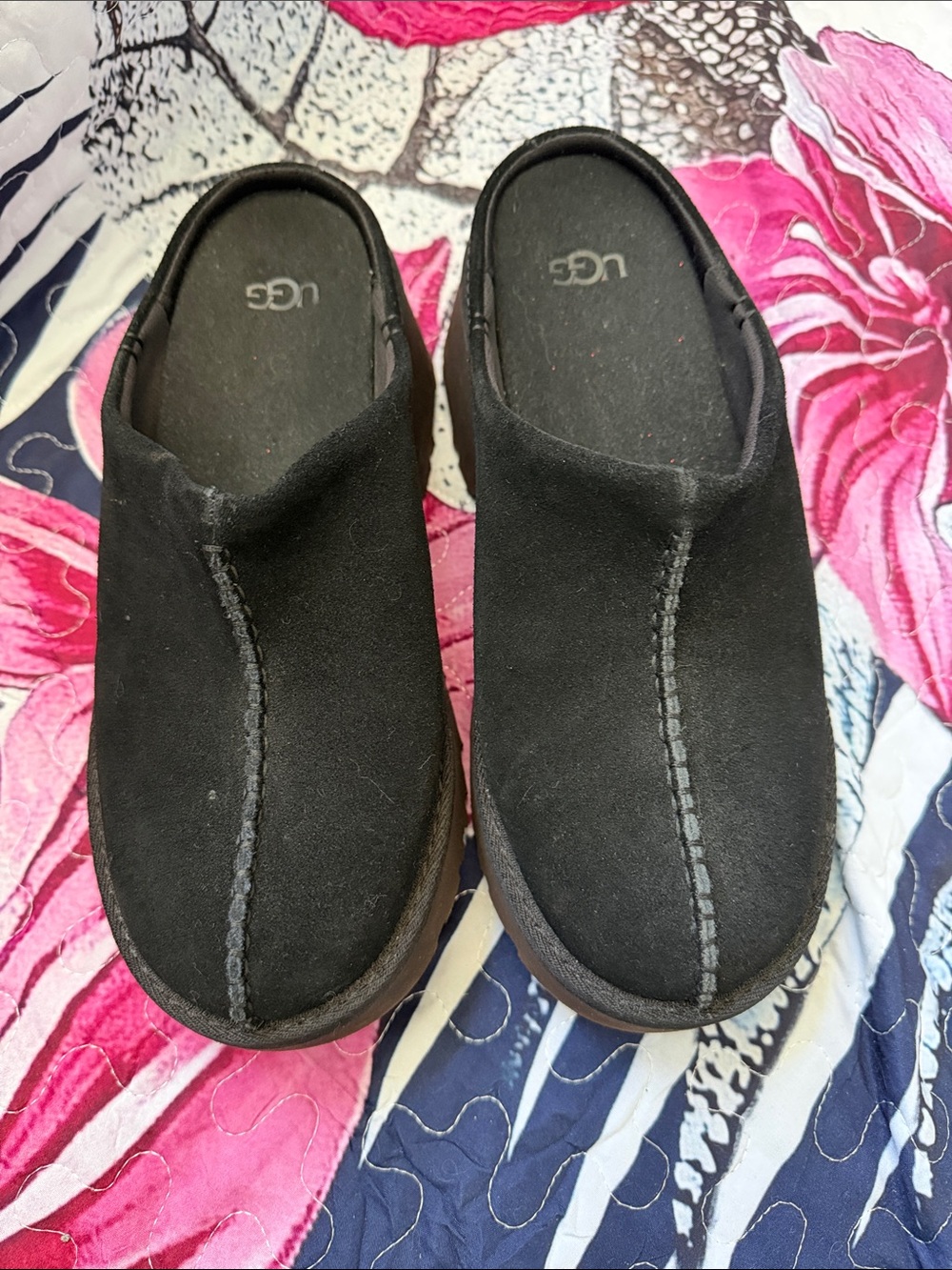 UGG Black Suede Slip-On Mule Clogs
